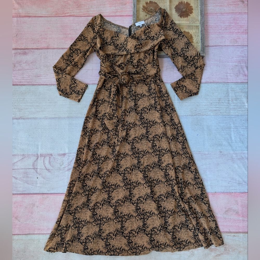 Rihoas Tiger Animal Print A-line Maxi Dress M Long Sleeves‎ Flowy Aesthetic